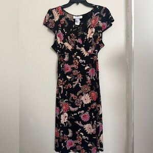 Red and Black Floral Midi Dress